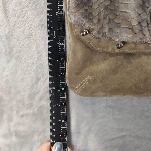 BE and D Suede Shoulder Bag Gray Python Embossed Rare Y2k Vintage Inspired - Picture 3 of 16